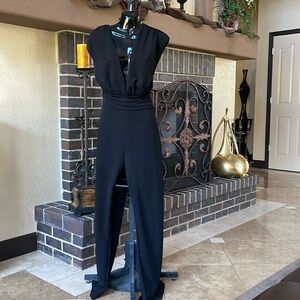 Jumpsuit polyester fitted. Straight wide leg